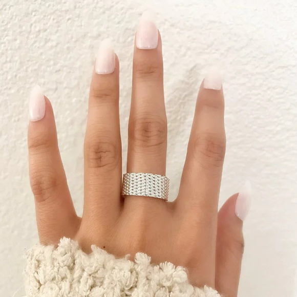 925 Sterling Silver Mesh Ring Weave Ring Woven Ring Band Everyday Ring - Picture 8 of 8